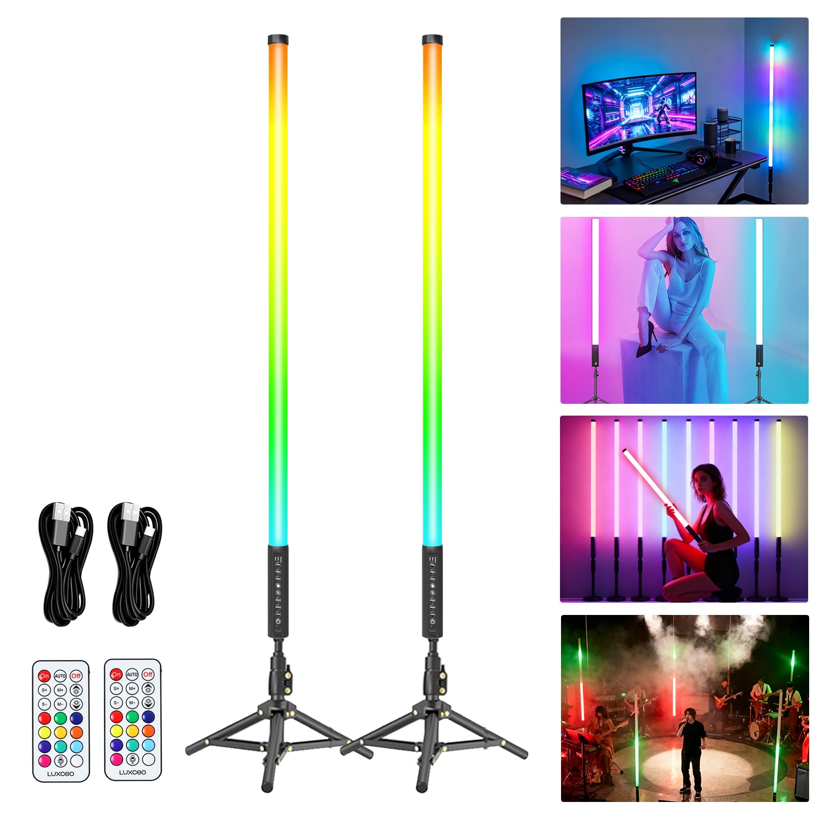 Amazon | LUXCEO 2パック 90cm RGB チューブライトバー (3フィート